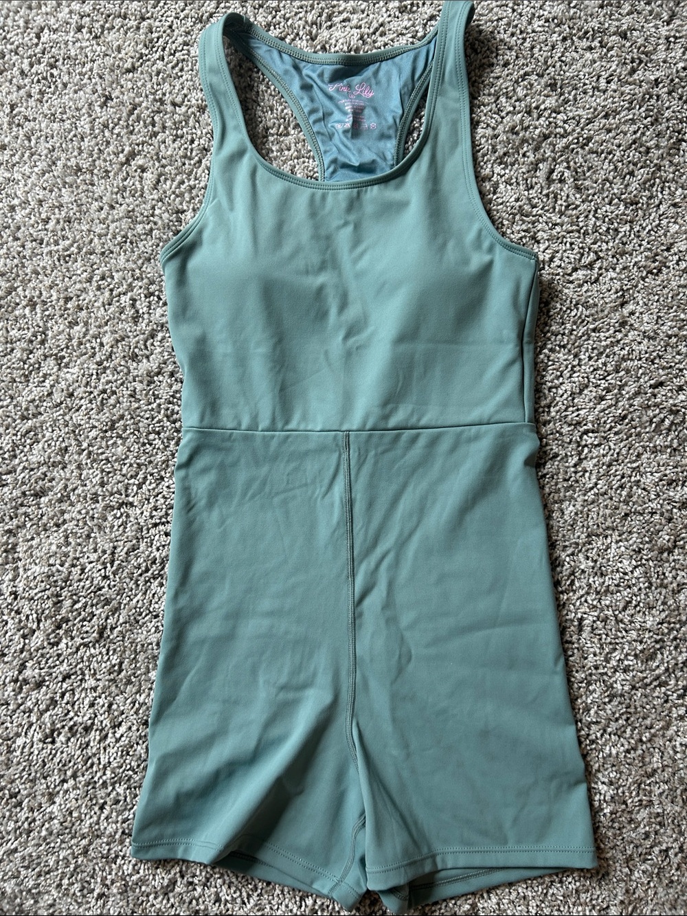 Pink Lily sage Green Activewear Racerback Romper